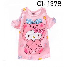GI1378 เสื้อเด็กผู้หญิง คอกลมเปิดไหล่ คิตตี้ใส่ชุดหมี สีชมพู S.110