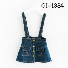 GI1384 เอี๊ยมกระโปรงยีนส์สายเดี่ยว เด็กผู้หญิง สียีนส์เข้ม 