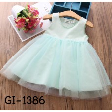 GI1386 ชุดกระโปรงเด็กผู้หญิงแขนกุด กระโปรงฟูฟ่อง สีมิ้นท์ S.140