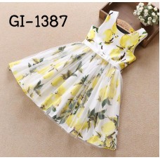 GI1387 ชุดเดรสเด็กผู้หญิงแนวผลไม้ มะนาวพื้นขาว แขนกุดพร้อมเข็มขัดโบว์ (2ชิ้น) S.100