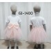 GI1400 ชุดเดรสสั้นเด็กเล็ก เด็กผู้หญิงทูโทน คอกลมแขนสั้นสีขาว โบว์และกระโปรงสีโอรสขาวจุดทอง (2ชิ้น)