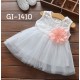 GI1410 ชุดเดรสสั้นเด็กเล็ก เด็กผู้หญิง แขนกุดผ้าลูกไม้สีขาว ช่วงเอวติดดอกไม้สีโอรส (2ชิ้น) 