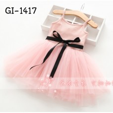 GI1417 ชุดเดรสเด็กผู้หญิงสายเดี่ยว กระโปรงฟูฟ่องสีโอรส