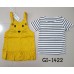 GI1422 ชุดเอี๊ยมเด็กผู้หญิง เสื้อแขนสั้นลายขวาง และเอี๊ยมกระโปรงหน้าแมว สีเหลืองคัสตาร์ด (2ชิ้น) S.100