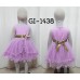GI1438 ชุดเดรสออกงานเด็กผู้หญิง ติดดอกไม้และโบว์ที่เอว กระโปรงขอบย้วยไล่ระดับ สีม่วง (3ชิ้น) S.100