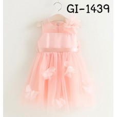 GI1439 ชุดเดรสเด็กผู้หญิง แขนกุดซีทรู แต่งดอกไม้ดอกใหญ่ สีพีช (2ชิ้น)