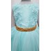 GI1457 ชุดราตรีเด็กผู้หญิงออกงานแขนกุด แต่งเลื่อมคาดเอว เว้าด้านหลัง สีเขียวมิ้นท์ (2ชิ้น) 