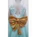 GI1457 ชุดราตรีเด็กผู้หญิงออกงานแขนกุด แต่งเลื่อมคาดเอว เว้าด้านหลัง สีเขียวมิ้นท์ (2ชิ้น) 