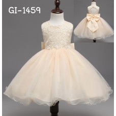 GI1459 ชุดราตรีเด็กผู้หญิงออกงานแขนกุด เว้าด้านหลัง สีแอปริคอต  (2ชิ้น) 