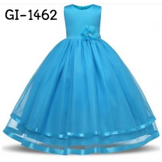 GI1462 ชุดราตรีเด็กผู้หญิง เด็กโต แขนกุดแบบเรียบหรู แต่งชายกระโปรงด้วยริบบิ้น สีฟ้า S.120