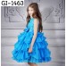 GI1463 ชุดราตรีเด็กผู้หญิงออกงาน แขนกุด แต่งกุหลาบช่วงบน ติดโบว์ที่เอว กระโปรงระบายเป็นชั้นๆ สีฟ้า 