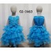 GI1463 ชุดราตรีเด็กผู้หญิงออกงาน แขนกุด แต่งกุหลาบช่วงบน ติดโบว์ที่เอว กระโปรงระบายเป็นชั้นๆ สีฟ้า 