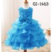GI1463 ชุดราตรีเด็กผู้หญิงออกงาน แขนกุด แต่งกุหลาบช่วงบน ติดโบว์ที่เอว กระโปรงระบายเป็นชั้นๆ สีฟ้า 