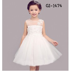 GI1474 ชุดราตรีเด็กผู้หญิง ใส่ออกงาน แขนกุด ช่วงบนซีทรู แต่งลูกไม้สีขาว 