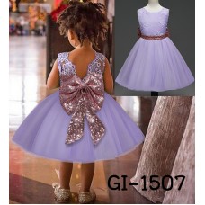 GI1507 ชุดราตรีเด็กผู้หญิงออกงานแขนกุด แต่งเลื่อมคาดเอว เว้าด้านหลัง สีม่วง (2ชิ้น) S.110