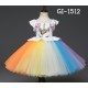 GI1512 ชุดแฟนซีม้ายูนิคอร์นสีคัลเลอร์ฟูล์ แต่งระบายที่ขอบแขนและรอบเอวสีขาว S.120