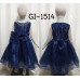 GI1514 ชุดราตรีเด็กผู้หญิง แขนกุด แต่งคริสตัลรอบคอ ติดโบว์ที่เอว สีกรมท่า