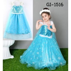 GI1516 ชุดเจ้าหญิงเด็ก สายเดี่ยวแต่งเลื่อมที่อก สีฟ้า S.100/120