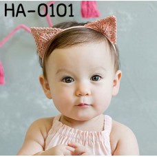 HA0101 ผ้าคาดผมเด็กผู้หญิง หูแมวเหมียวตั้ง สีโอรส