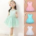 GI0975 เดรสเด็กผู้หญิงทรงเอแขนสั้น ผ้าลูกไม้ทั้งตัว สีฟ้าสีเขียว S.110