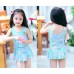 SW0156 ชุดว่ายน้ำเด็กผู้หญิง แขนกุดแบบบอดี้สูท กระโปรงเย็บติดลาย Peppa Pig สีฟ้า (ไม่มีหมวก) 