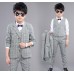 BO0570 ชุดสูทเด็กผู้ชายออกงาน เด็กโต สุดคุ้ม เสื้อสูท + เสื้อกั๊ก + กางเกงขายาวลายสก๊อตสีเทาฟ้า (3ชิ้น) 