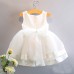 GI1354 ชุดราตรีเด็กผู้หญิง แขนกุด แต่งคริสตัลรอบคอ กระโปรงพองๆ สีขาวออฟไวท์ (Off-white) (2ชิ้น) 