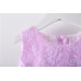 GI1188 ชุดเดรสเด็กผู้หญิงออกงาน แขนกุดลายดอกไม้ติดโบว์ สีม่วง S.90