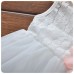 GI1410 ชุดเดรสสั้นเด็กเล็ก เด็กผู้หญิง แขนกุดผ้าลูกไม้สีขาว ช่วงเอวติดดอกไม้สีโอรส (2ชิ้น) 