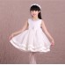GI1354 ชุดราตรีเด็กผู้หญิง แขนกุด แต่งคริสตัลรอบคอ กระโปรงพองๆ สีขาวออฟไวท์ (Off-white) (2ชิ้น) 