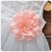 GI1410 ชุดเดรสสั้นเด็กเล็ก เด็กผู้หญิง แขนกุดผ้าลูกไม้สีขาว ช่วงเอวติดดอกไม้สีโอรส (2ชิ้น) 