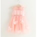 GI1439 ชุดเดรสเด็กผู้หญิง แขนกุดซีทรู แต่งดอกไม้ดอกใหญ่ สีพีช (2ชิ้น) S.130/140