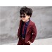 BO0561 ชุดสูทเด็กผู้ชายเด็กโต เสื้อสูทแขนยาว และกางเกงขายาว สีน้ำตาลแดง (2ชิ้น) 
