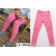 LE0256 กางเกงเลคกิ้งเด็กผู้หญิง ขายาวขอบย่น สกรีนหน้าแมวที่หัวเข่า สีชมพูบานเย็น S.110