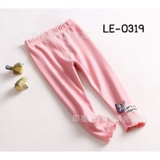 LE0319 กางเกงเลคกิ้งเด็กผู้หญิง ขายาว ติดผีเสื้อที่ปลายขาขอบย้วย สีชมพูอ่อน