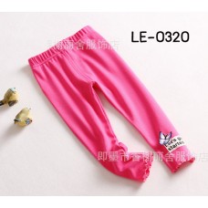 LE0320 กางเกงเลคกิ้งเด็กผู้หญิง ขายาว ติดผีเสื้อที่ปลายขาขอบย้วย สีชมพูบานเย็น