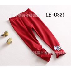 LE0321 กางเกงเลคกิ้งเด็กผู้หญิง ขายาว ติดผีเสื้อที่ปลายขาขอบย้วย สีแดง 