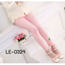 LE0329 กางเกงเลคกิ้งเด็กผู้หญิง ขายาว ปักลายดอกไม้ สีโอรส S.110