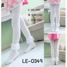 LE0349 ถุงน่อง ลองจอนเด็กผู้หญิง สีขาวเรียบๆ แต่งยางรัดข้อเท้าผ้าลูกไม้ (2ชิ้น) (เลือกไซส์) 