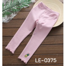 LE0375 กางเกงเลคกิ้งเด็กผู้หญิง ขายาว ปักลายสัปปะรดที่ปลายขา ขอบขาย้วย สีชมพู S.130