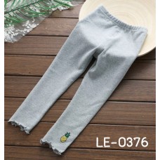 LE0376 กางเกงเลคกิ้งเด็กผู้หญิง ขายาว ปักลายสัปปะรดที่ปลายขา ขอบขาย้วย สีเทา S.140