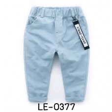 LE0377 กางเกงขายาวเด็กผู้ชาย เอวยางยืด มีแถบผ้าห้อยเอว สีฟ้า S.110