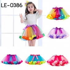 LE0386L กระโปรงเด็กผู้หญิงสีรุ้ง ปอมๆ เชียร์ ผูกโบว์ขอบเอว ไซส์ L อายุ 4-8 ปี