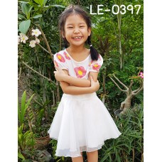 LE0397 กระโปรงกางเกงเด็กผู้หญิง ผ้าแก้ว 5-9 ปี สีขาว