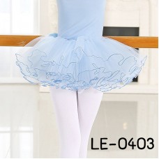 LE0403 กระโปรงบัลเล่ต์เด็ก 4 ชั้น ไม่มีซับใน ติดโบว์ที่เอว สีฟ้า (2ชิ้น) s.120/130