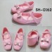 SH0162 รองเท้าพื้นยางเด็กผู้หญิง หัวตัดติดโบว์แต่งเพชร สายคาดสีนมชมพู (มีกล่อง)