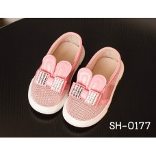 SH0177 รองเท้าพื้นยาง แบบสวม แต่งเพชรติดโบว์หูกระต่าย สีชมพู (มีกล่อง)