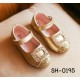 SH0195 รองเท้าพื้นยางเด็กผู้หญิง สายคาดหัวสีเหลี่ยมฝังเพชร สีทอง (มีกล่อง) No.29