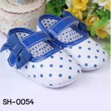 SH0054 รองเท้าหัดเดินเด็กเล็ก Pre-Walker สีขาวสายคาดลายจุดน้ำเงิน S.12cm.