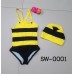 SW0001 ชุดว่ายน้ำแบบบอดี้สูท แฟนซีลายผึ้งน้อยน่ารัก พร้อมหมวก สีเหลือง (2ชิ้น)